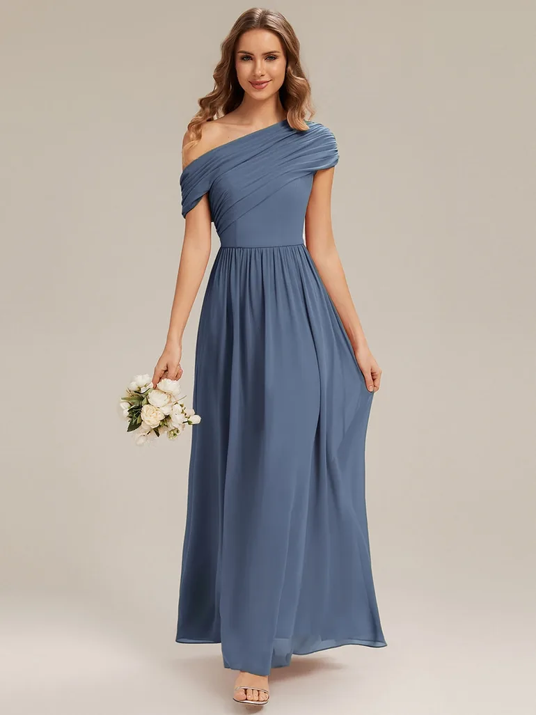Strapless Asymmetrical Gathered A-Line Floor-Length Bridesmaid Dress - 3