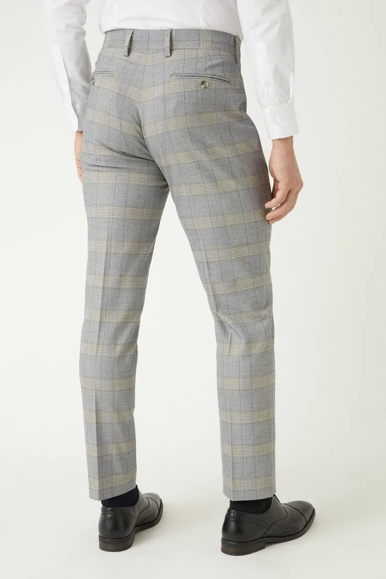 Slim Fit Grey Highlight Check Suit Trousers - 2
