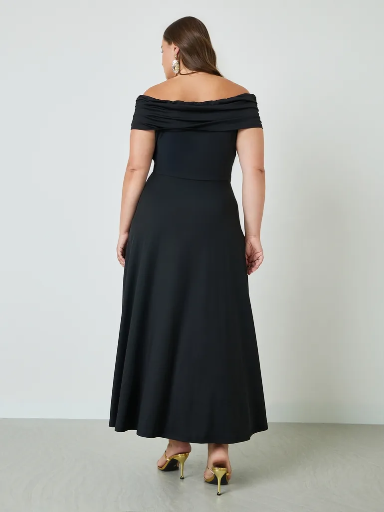Plus Size Off Shoulder A-Line Maxi Dress - 3