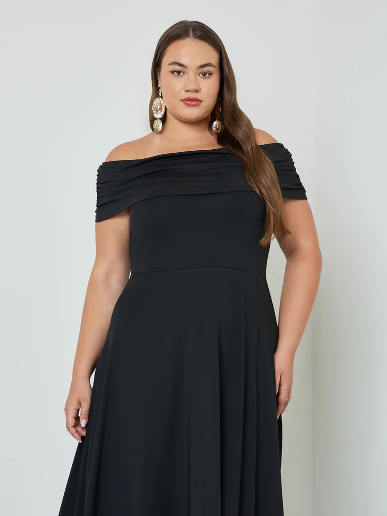 Plus Size Off Shoulder A-Line Maxi Dress - 2