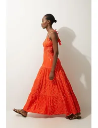 Viscose Metallic Thread Strappy Woven Sun Dress - 2