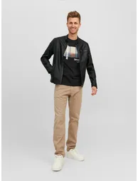 Leather Look Biker Jacket with Zip Pockets