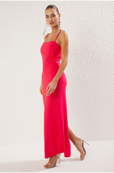 Fuchsia Body-Smoothing Woven Maxi Chic Evening Dress