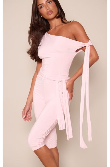 Light Pink Double Layer Slinky Tie Detail Capri Jumpsuit product thumbnail 2