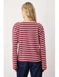 Burgundy Thick Cotton Striped Regular/Normal Pattern Knitted T-Shirt - 3