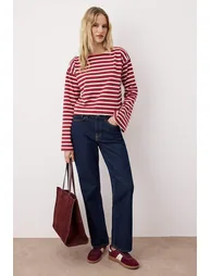 Burgundy Thick Cotton Striped Regular/Normal Pattern Knitted T-Shirt