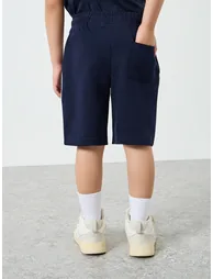 Kids Navy Blue Cotton Shorts with Drawstring - 3