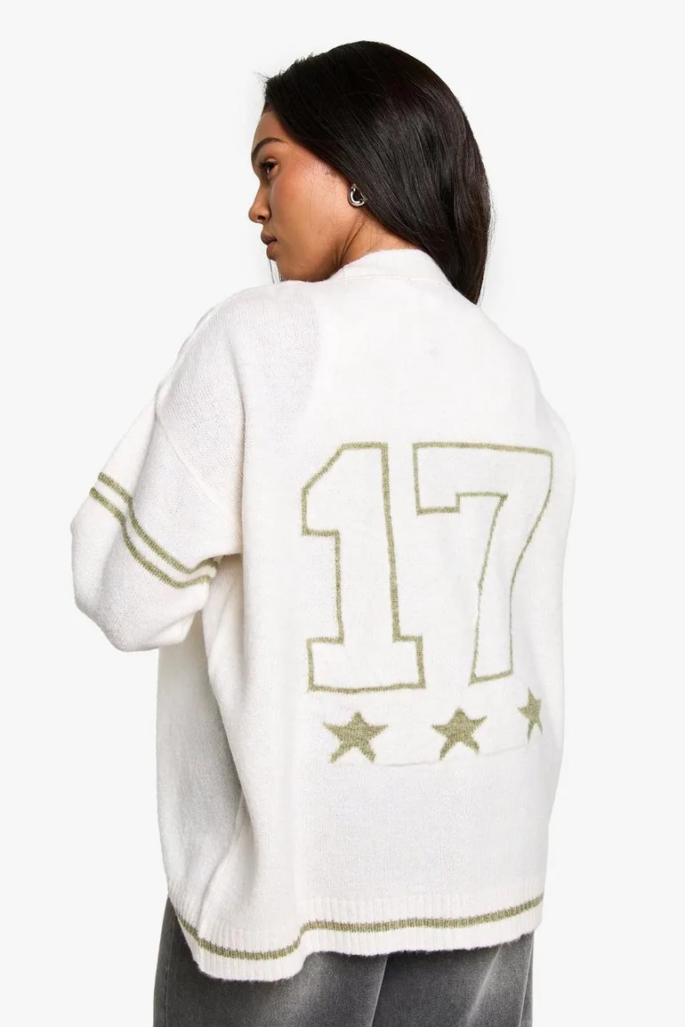 Plus Oversized Knitted Boyfriend Cardigan - cream - 2