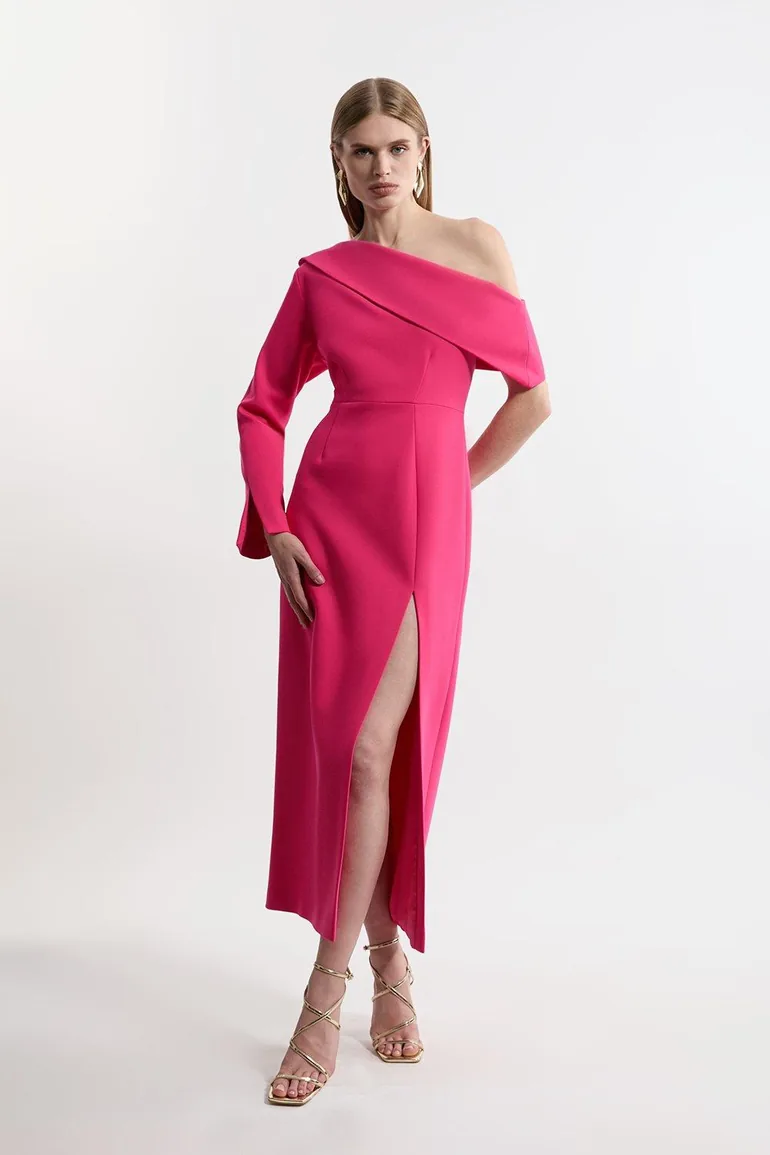 Petite Compact Stretch Open Neck Tailored Midi Dress