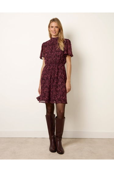 High Neck Floral Metallic Mini Dress