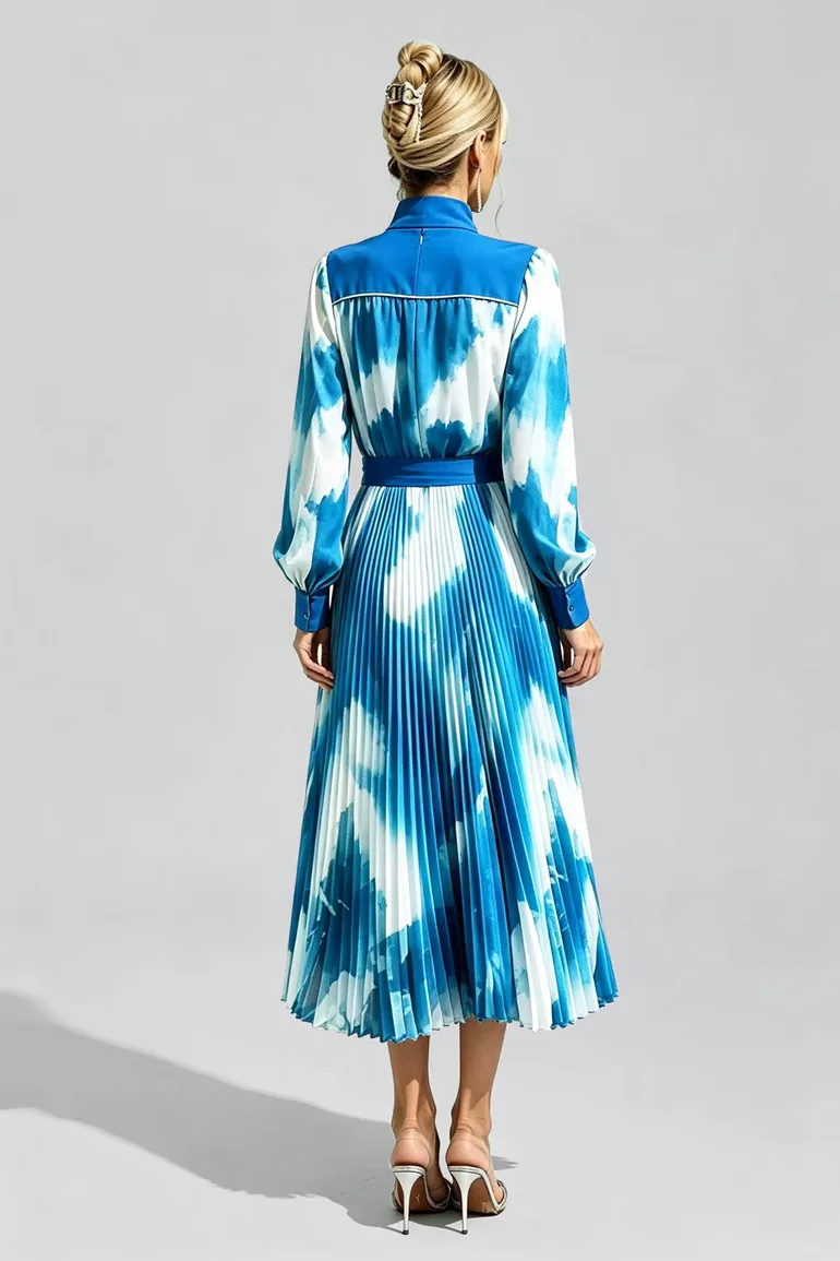 Belen Blue Pleated Midi Dress - 2