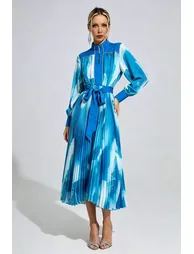 Belen Blue Pleated Midi Dress