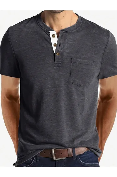 Men Henley Neck Short Sleeve T-Shirt