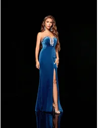 Leely Strapless Velvet Mermaid Prom Dress with Sequin Trim - 4