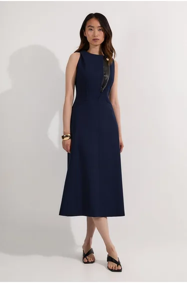 Compact Stretch Contrast Tipped Full Skirted Maxi Dress
