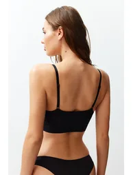 Premium Black Micro Thread Strap Wire Free Padded/Push-Up Bralette Knitted Bra Thmss24Su00024 - 4