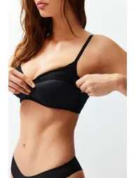 Premium Black Micro Thread Strap Wire Free Padded/Push-Up Bralette Knitted Bra Thmss24Su00024 - 2