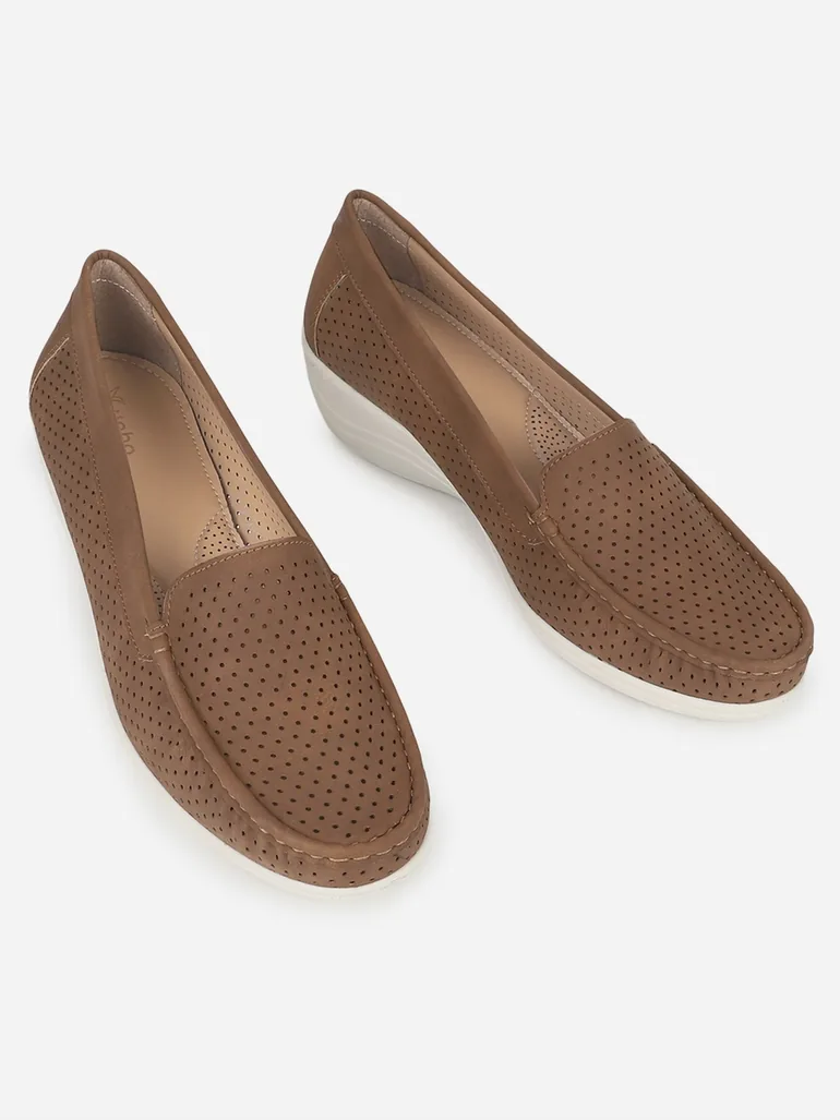 Brown Bliss Perforated Semi Casual Loafers - 3