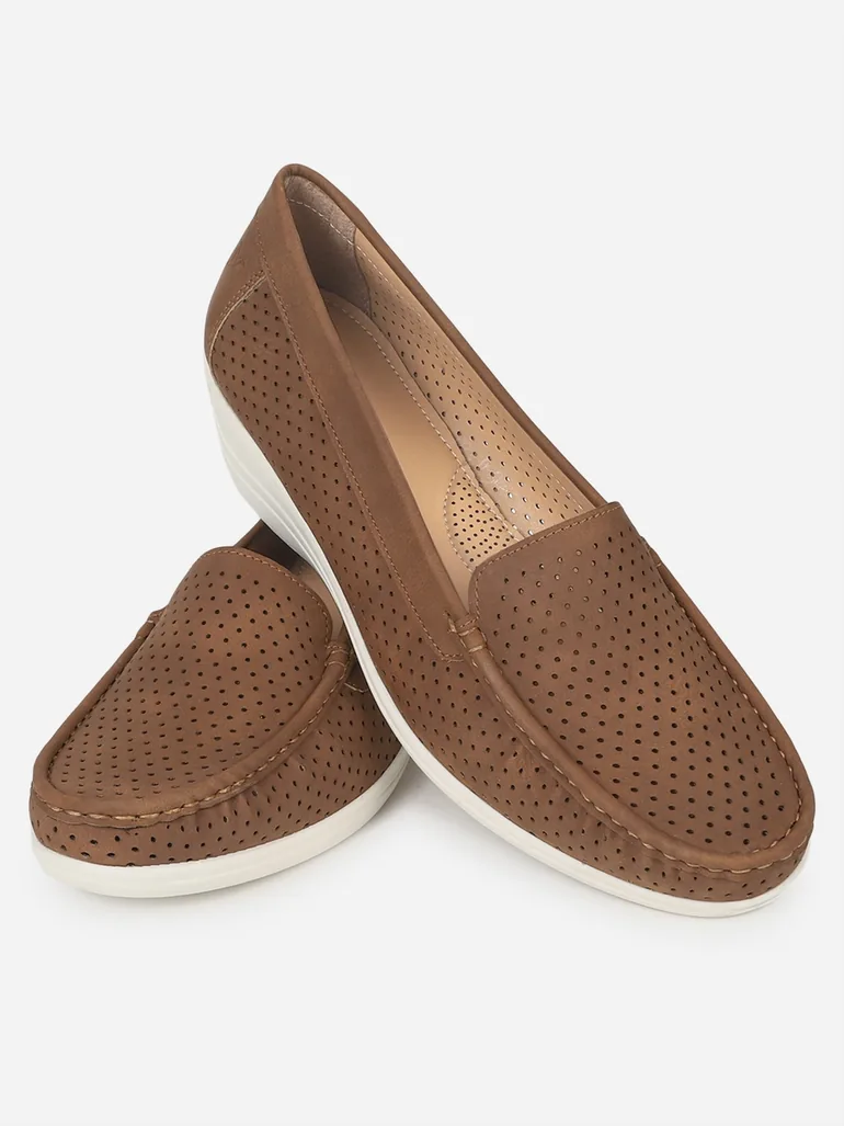 Brown Bliss Perforated Semi Casual Loafers