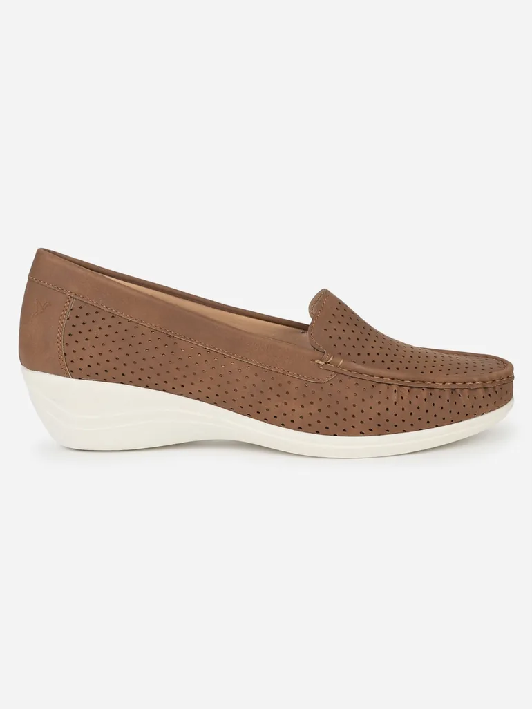 Brown Bliss Perforated Semi Casual Loafers - 1