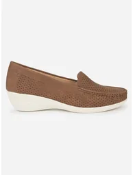 Brown Bliss Perforated Semi Casual Loafers - 1