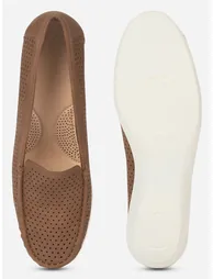 Brown Bliss Perforated Semi Casual Loafers - 2