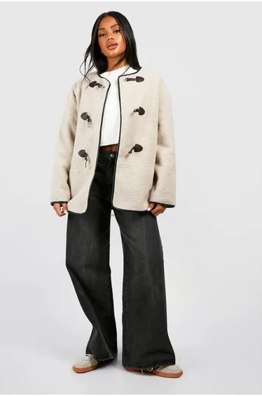 Toggle Button Teddy Jacket - ecru