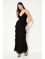 Ruffle Detail Open Back Maxi Dress