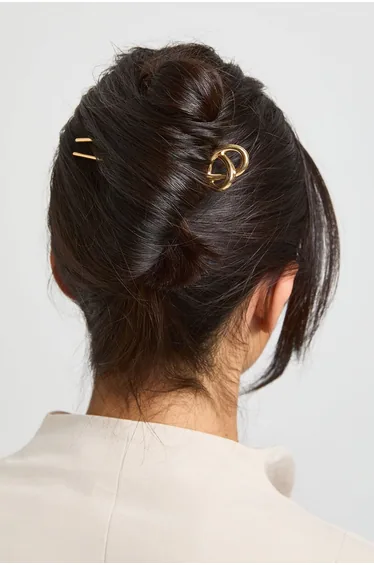 Chocolate and Gold Knot Hair Pins 2 Pack - chocolate