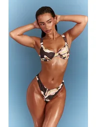 Brown Animal Print Underwired Tie Back Adjustable Bikini Top