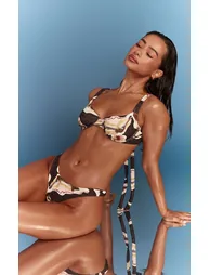 Brown Animal Print Underwired Tie Back Adjustable Bikini Top - 1