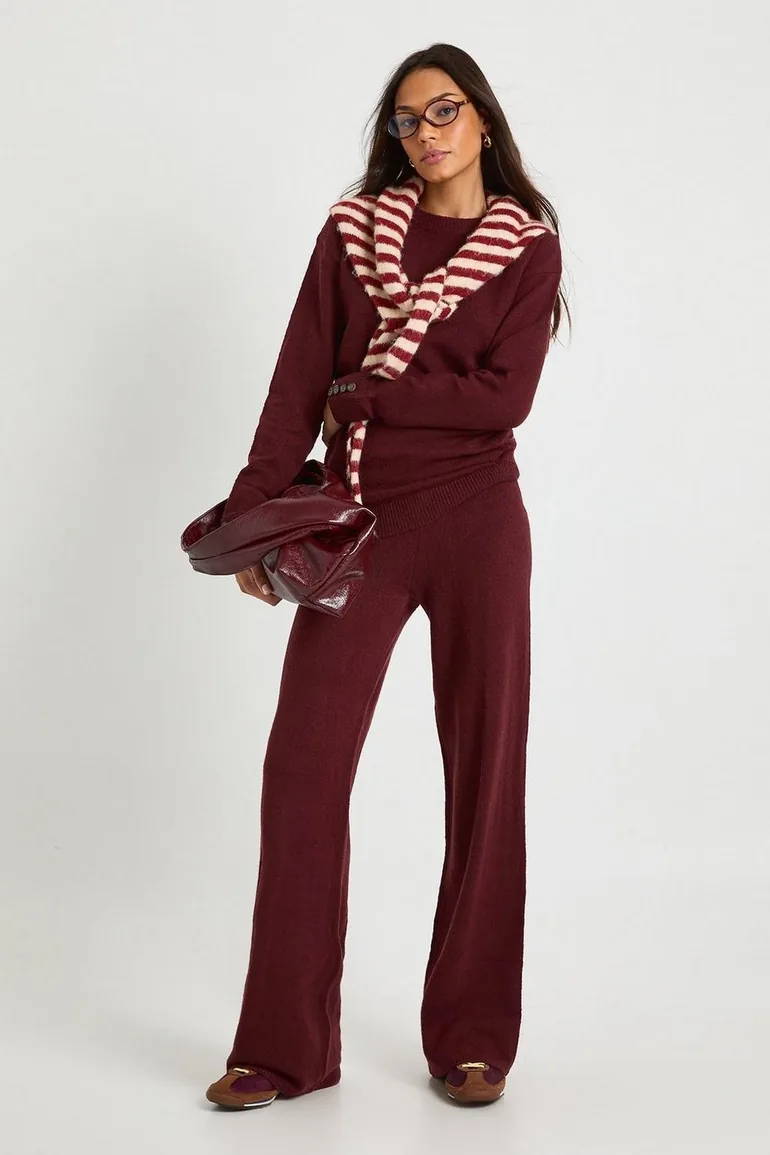 Tall Super Soft Button Cuff Detail Oversized Jumper and Wide Leg Trouser Co-Ord