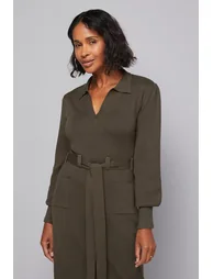 Collared Belted Midi Dress - 1