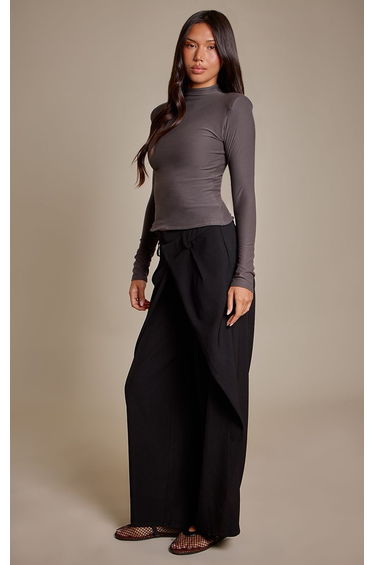 Black Woven Wrap Overlay Detail Trousers product thumbnail 4