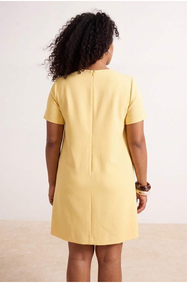 Limited Edition Light Yellow Padded Shoulders A-Line Mini Woven Plus Size Dress product thumbnail 4