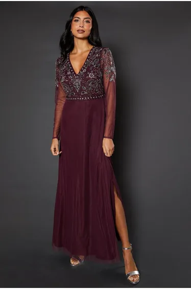 Occasion Embellished Mesh Maxi Dress