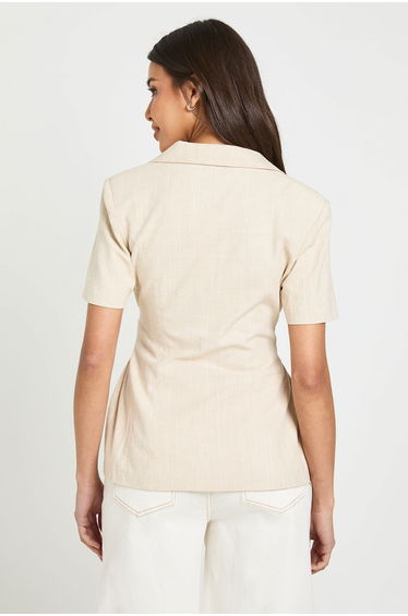 Linen Look Tie Side Short Sleeve Blazer - natural product thumbnail 2