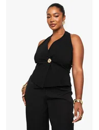PLUS HALTER WRAP FRONT GOLD BUTTON WAISTCOAT - 1