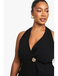 PLUS HALTER WRAP FRONT GOLD BUTTON WAISTCOAT - 3