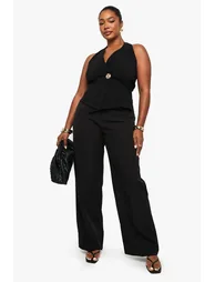PLUS HALTER WRAP FRONT GOLD BUTTON WAISTCOAT