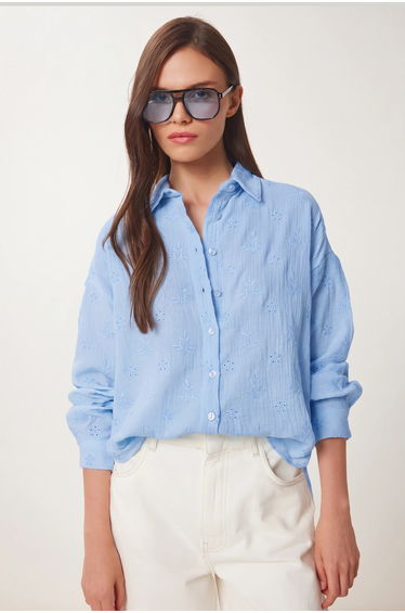 ISTANBUL Textured Embroidered Long Sleeve Shirt with Button Closure product thumbnail 2