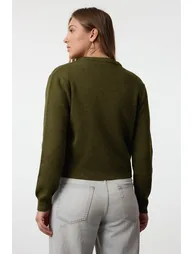 Khaki Basic Cardigan-Blouse Knitwear Cardigan - 6