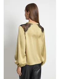 Lace Insert Button Blouse - 2