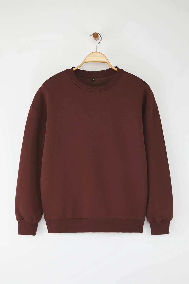Dark Brown Oversize/Relaxed Cut Crew Neck Thick/Polarized Inside Knitted Sweatshirt