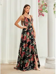 Leely Elegant Spaghetti Straps Sleeveless Printed Party Dress - 3
