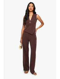 Asymmetric Adjustable Back Waistcoat - chocolate - 1