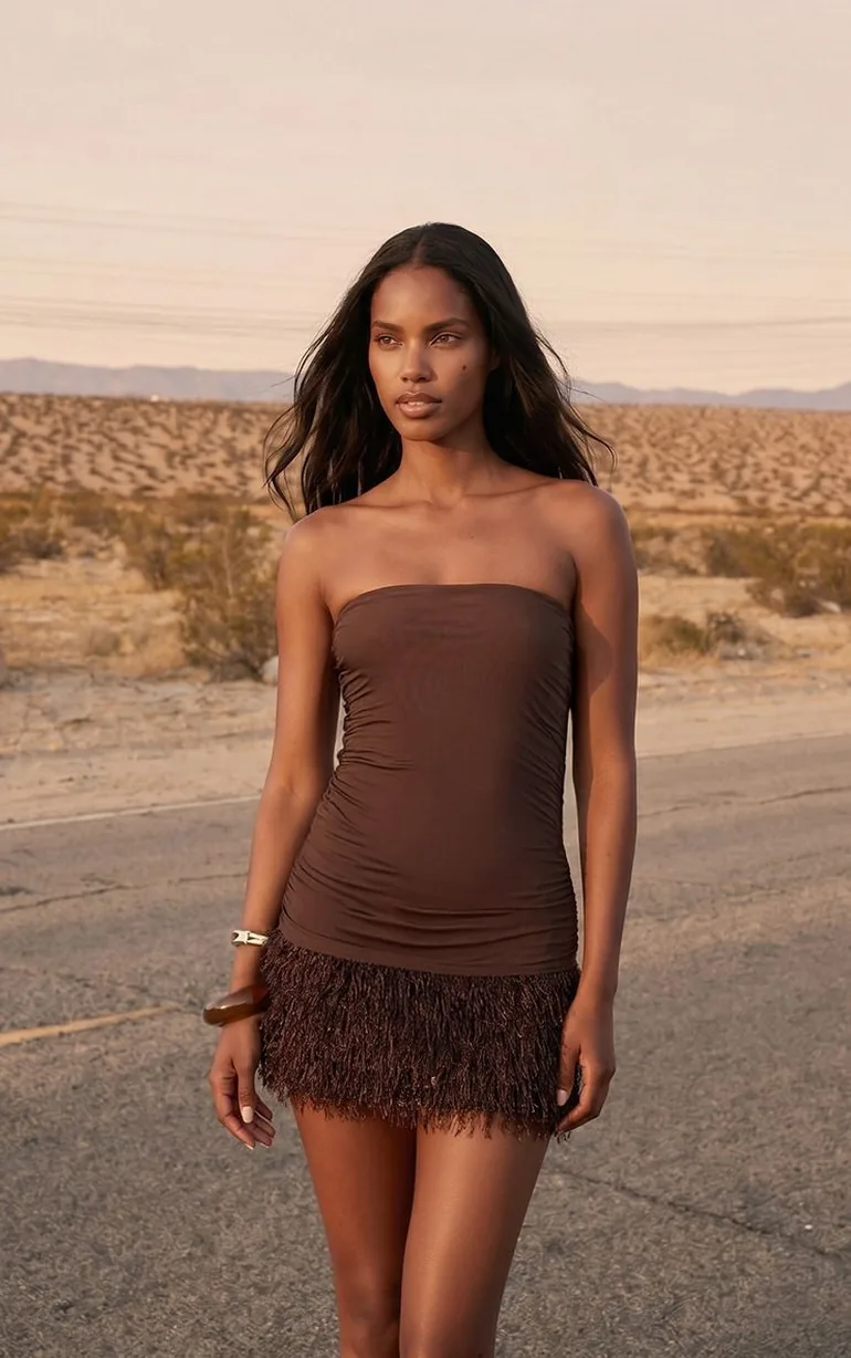 Dark Chocolate Textured Tassel Mini Skirt - 6