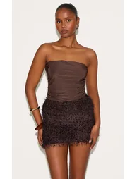 Dark Chocolate Textured Tassel Mini Skirt - 3