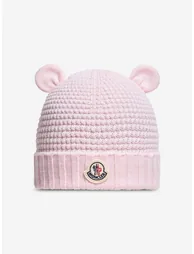 Moncler Enfant Baby Girls Wool Beanie Hat with Ears in Pink