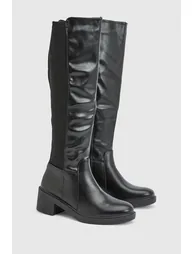 Wide Fit Stretch Panel Knee High Boots - black - 2